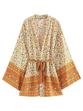 Robe de soirée d'anniversaire en coton jaune à imprimé floral, courte, kimono, robe longue